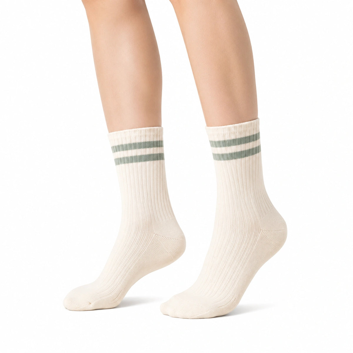 Calze sportive 43-46 in maglia bianco panna e verde a righe