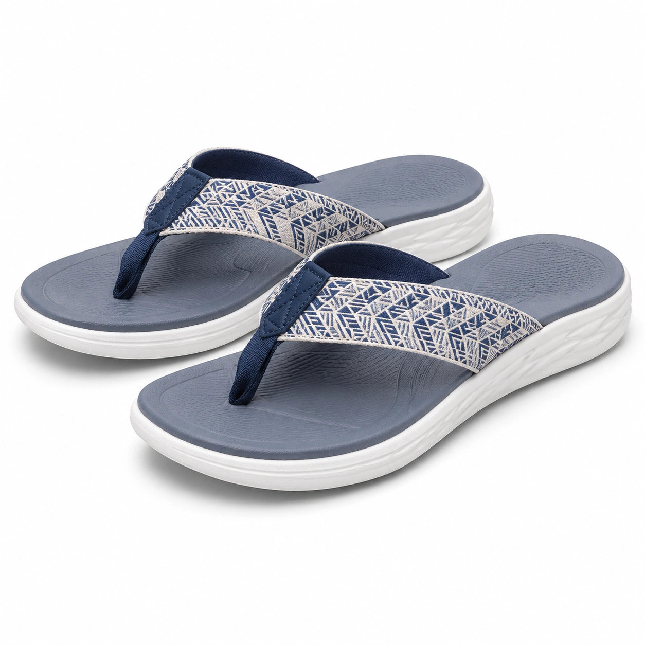 Infradito 42/43 blu e bianco con fascia tessile stampata - suola ammortizzata estiva