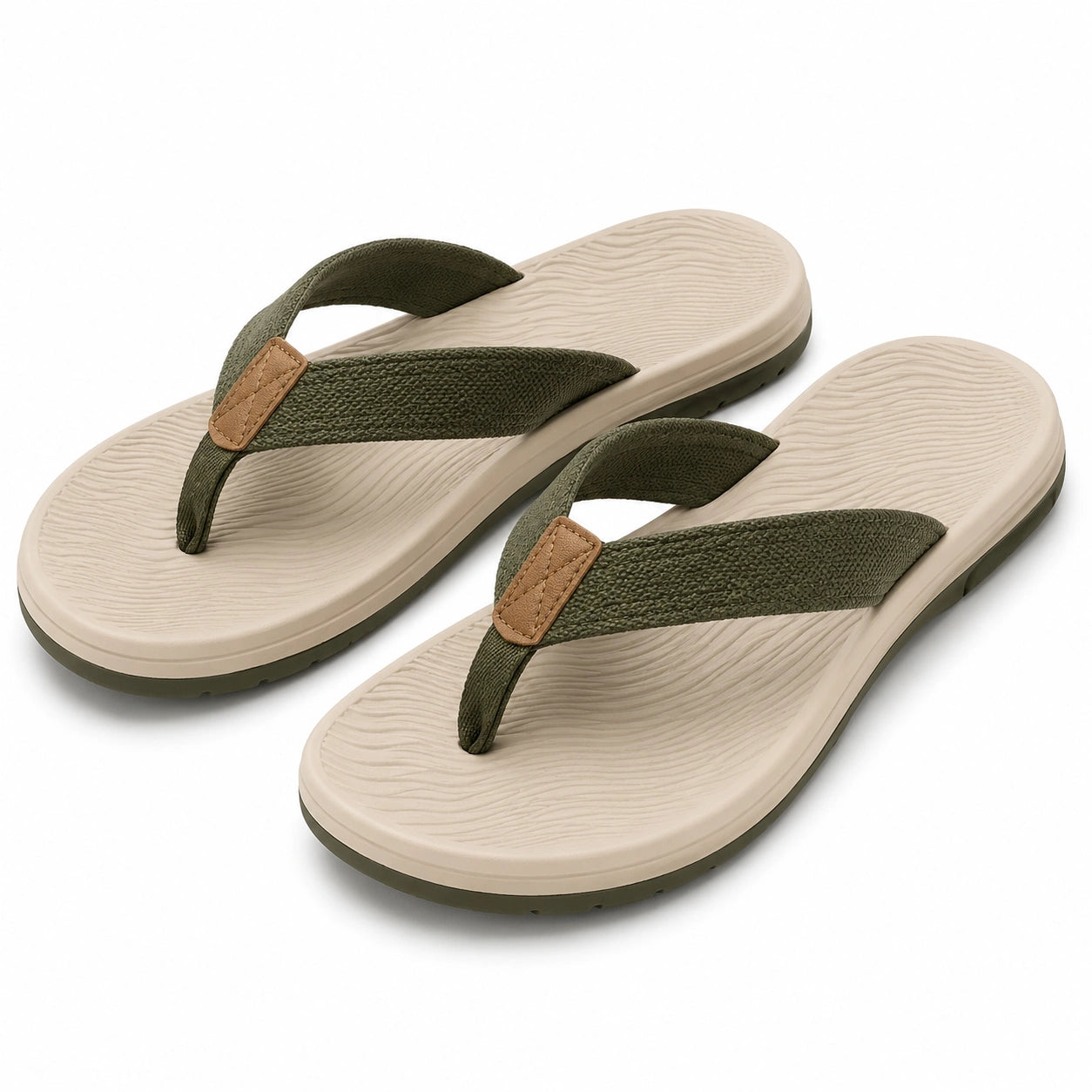 Infradito 36/37 beige e verde con fascette in tessuto e suola antiscivolo