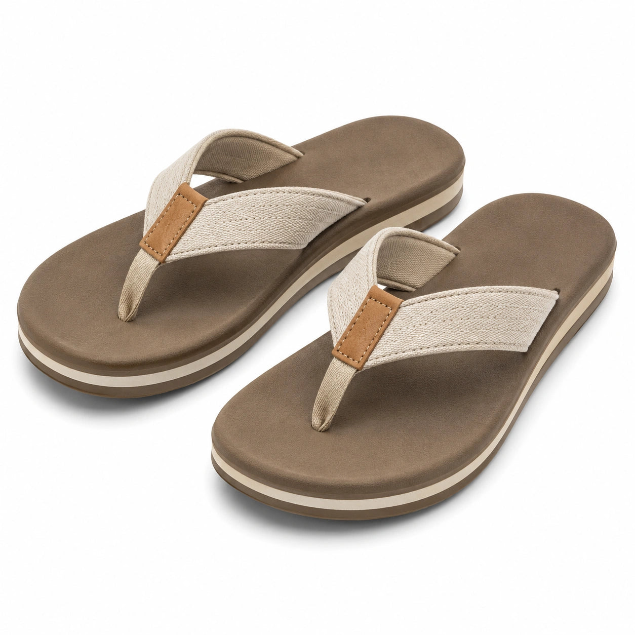 Infradito 38/39 marrone e beige con fascia in tessuto - suola piatta per tempo libero
