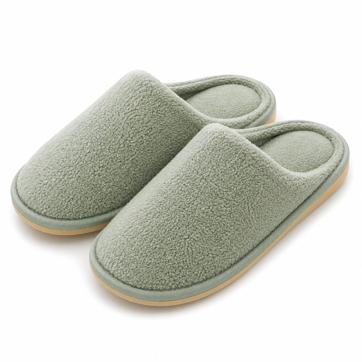 Pantofole da casa 36/37 in tessuto bouclé verde salvia - chiuse e morbide