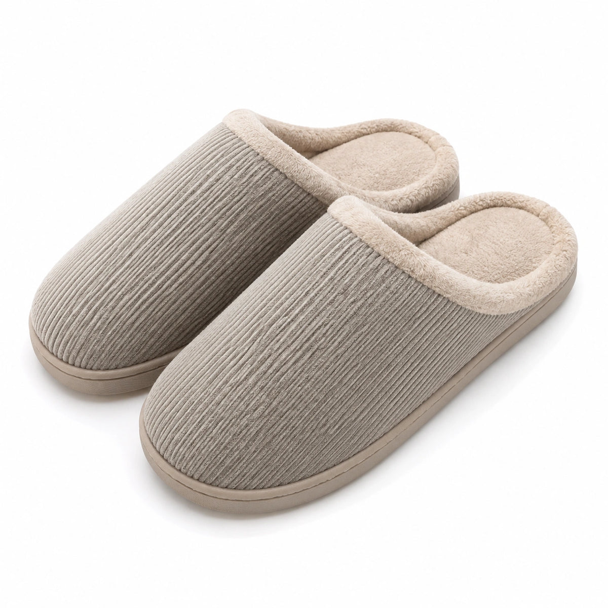 Pantofole da casa 36/37 in tessuto a coste beige con fodera morbida