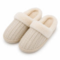Pantofole da casa 38/39 in tessuto lavorato beige con bordo effetto pelliccia