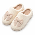 Pantofole da donna 40/41 in tessuto teddy avorio con fiocco - calzature da interno